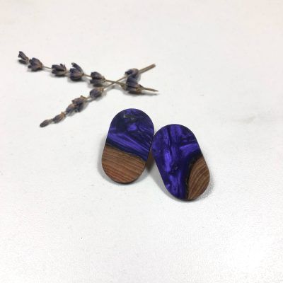 Pendiente Oval resina y madera de olivo